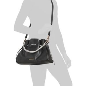 Badgley Mischka Black FauxLeather Shoulder Bag with Chain Strap and Flap Closure
